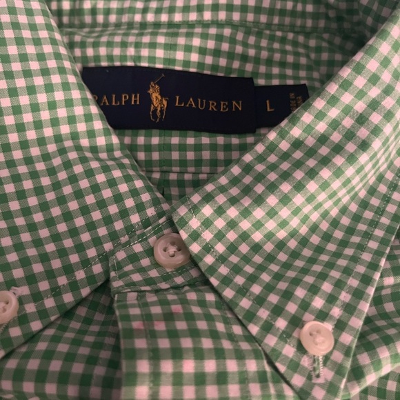 Ralph Lauren Polo Men’s green white gingham button down shirt. Men’s large - Picture 2 of 7